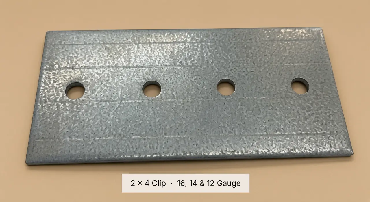 2 x 4 flat clip, available in 16, 14 and 12 gauge