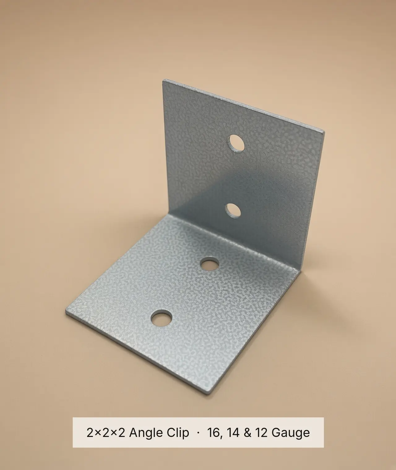 2x2x2 angle clip, available in 16, 14 and 12 gauge